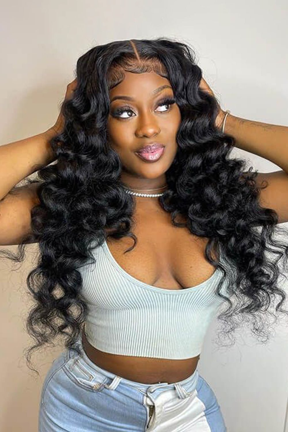 Luxury long black wavy hair