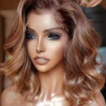 Glueless HD Lace Wig Light Brown Red Side Part Wave 14 inch Bob