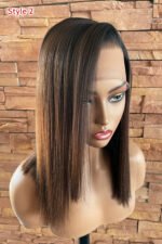 Glueless 13x6 HD Lace Wig14 Inch Bob Ombre Brown Wave Fake Scalp - Image 4