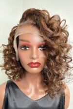 13x4 Lace Front 14 Inch Bob Wig Dark Brown Curly Side Part - Image 2