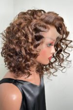 13x4 Lace Front 14 Inch Bob Wig Dark Brown Curly Side Part - Image 3