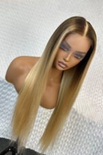 Glueless HD Lace Golden Blonde With Light Brown Roots Wigs - Image 2