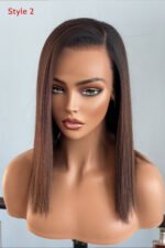 Glueless 13x6 HD Lace Wig14 Inch Bob Ombre Brown Wave Fake Scalp - Image 2
