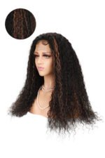 13x6 HD Lace Black Wig with Brown Highlights Water Wave-HD34 - Image 4