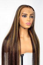 13x6 Glueless Hd Straight Lace Front Brown Wig with Blonde Highlights - Image 2