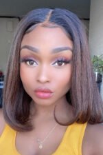 13x6 Short Lace Front Wigs Shoulder Length Dark Root Brown Bob - Image 2