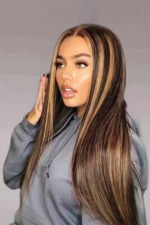 13x6 Glueless Hd Straight Lace Front Brown Wig with Blonde Highlights - Image 3