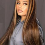 13x6 Glueless Hd Straight Lace Front Brown Wig with Blonde Highlights