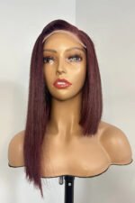 5x5 Closure 14 Inch Blunt Cut Burgundy Side Part Asymmetrical Bob - Image 5