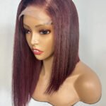 5x5 Closure 14 Inch Blunt Cut Burgundy Side Part Asymmetrical Bob