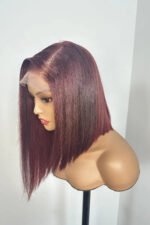 5x5 Closure 14 Inch Blunt Cut Burgundy Side Part Asymmetrical Bob - Image 2