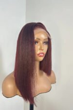 5x5 Closure 14 Inch Blunt Cut Burgundy Side Part Asymmetrical Bob - Image 3