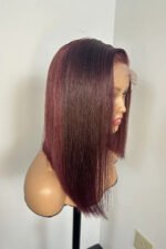 5x5 Closure 14 Inch Blunt Cut Burgundy Side Part Asymmetrical Bob - Image 4