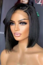5x5 HD Lace Closure Wig Straight Black Blunt Cut Bob Human Hair - Image 3