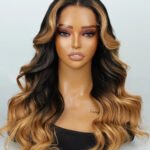 5x5 Lace Closure Strawberry Blonde Skunk Stripe Wig Body Wave