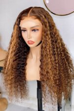 5x5 Lace Closure Wig Deep Wave Light Honey Brown with Highlights - Image 2