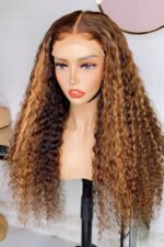 5x5 Lace Closure Wig Deep Wave Light Honey Brown with Highlights - Image 3