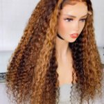 5x5 Lace Closure Wig Deep Wave Light Honey Brown with Highlights