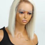 Side Part Short Straight Bob Wigs 613 Blonde With Brown Roots