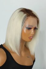Side Part Short Straight Bob Wigs 613 Blonde With Brown Roots - Image 2