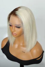 Side Part Short Straight Bob Wigs 613 Blonde With Brown Roots - Image 3