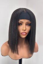 12 Inch Blunt Cut Bob Lace Headband Wig Kinky Straight Black - Image 3