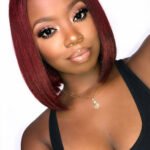 13x6 1B/Red Dark Root Lace Front Wig Straight Bob Human Hair PB54