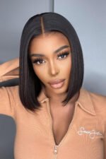 Glueless Hd Lace Front Short Wig Black Blunt Cut Bob Fake Scalp - Image 4