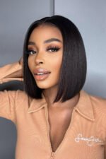 Glueless Hd Lace Front Short Wig Black Blunt Cut Bob Fake Scalp