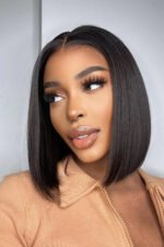 Glueless Hd Lace Front Short Wig Black Blunt Cut Bob Fake Scalp - Image 8