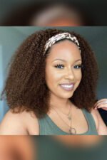 Chocolate Kinky Curly Headband Wig Human Hair HBW10 - Image 2