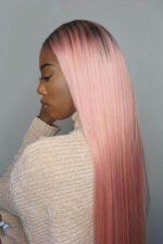 13x6 Glueless Hd Lace Pink Wig Dark Roots-HD51 - Image 2