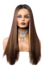 13x6 Glueless Hd Lace Dark Brown Wig Blonde Highlights-HD57 - Image 2