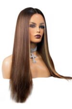 13x6 Glueless Hd Lace Dark Brown Wig Blonde Highlights-HD57 - Image 3
