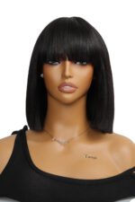 No Glue Top Lace Wigs 10 Inch YaKi Bob Human Hair Straight with Bangs - Image 2