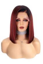 13x6 1B/Red Dark Root Lace Front Wig Straight Bob Human Hair PB54 - Image 2