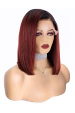 13x6 1B/Red Dark Root Lace Front Wig Straight Bob Human Hair PB54 - Image 5
