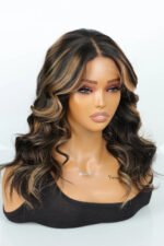 Black Wig with Brown Highlights Glueless HD Lace Body Wave - Image 2