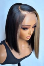 Blonde Bob Highlights Deep Side Part Asymmetrical Cut Glueless - Image 2