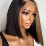 Blonde Bob Highlights Deep Side Part Asymmetrical Cut Glueless