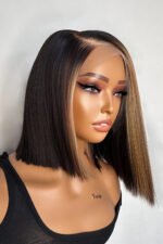 Blonde Bob Highlights Deep Side Part Asymmetrical Cut Glueless