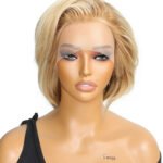 Blonde Bob Highlights Side Part Asymmetrical Glueless Lace Frontal Wig