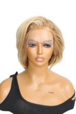 Blonde Bob Highlights Side Part Asymmetrical Glueless Lace Frontal Wig