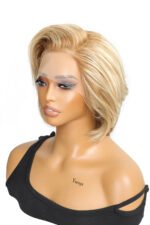 Blonde Bob Highlights Side Part Asymmetrical Glueless Lace Frontal Wig - Image 2