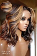 Blonde Highlight Bob Wig 14 Inch 13x6 HD Shoulder Length Wave - Image 2