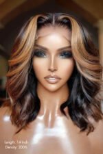 Blonde Highlight Bob Wig 14 Inch 13x6 HD Shoulder Length Wave