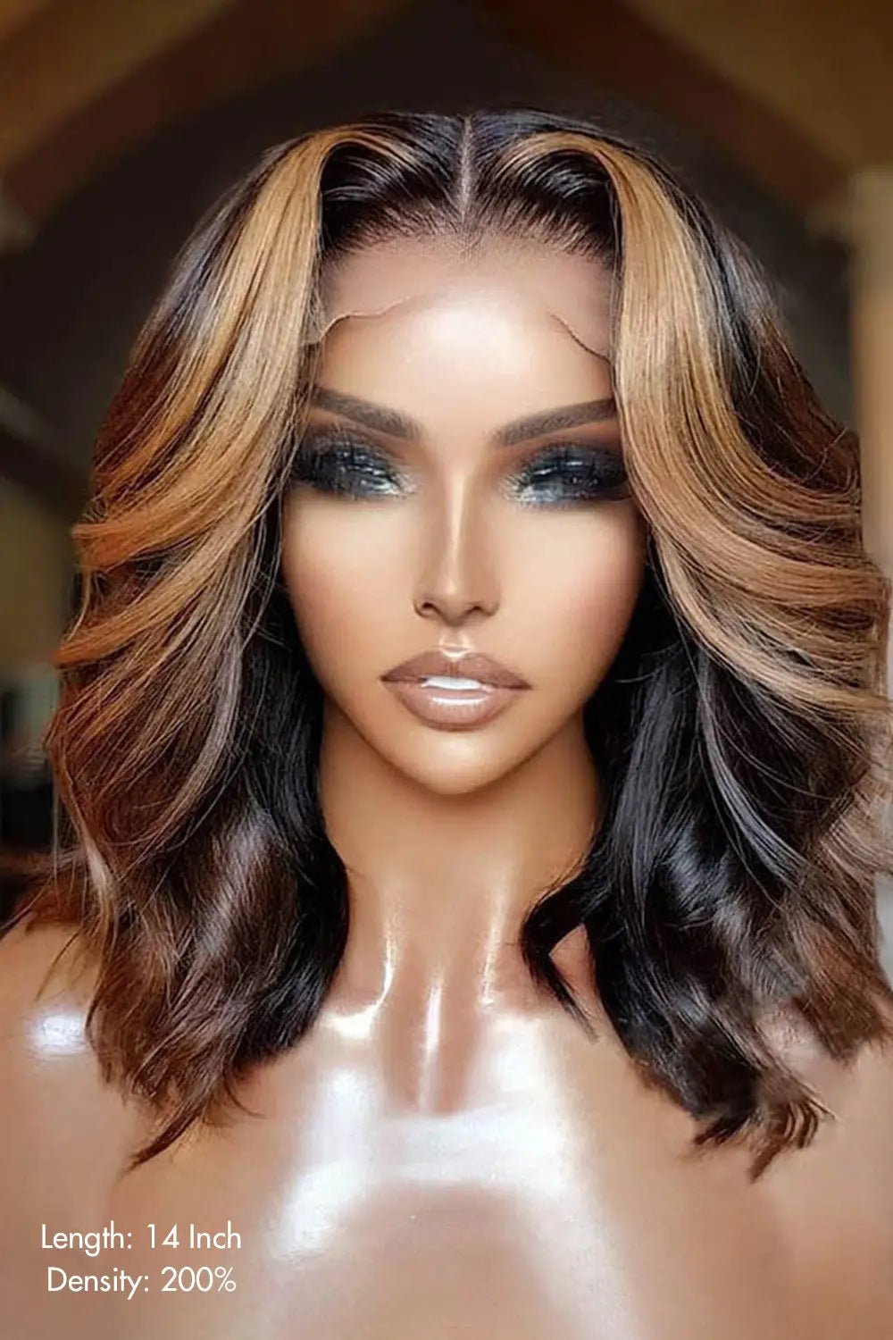 blonde-highlight-bob-wig-14-inch-13x6-hd-shoulder-length-wave-2.jpg Blonde Highlight Bob Wig 14 Inch 13x6 HD Shoulder Length Wave - Image 1