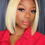 Blonde Straight Bob Wig with Dark Roots Middle Part Lace Front