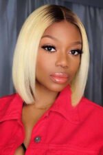 Blonde Straight Bob Wig with Dark Roots Middle Part Lace Front