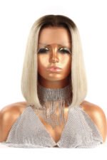 Blonde Straight Bob Wig with Dark Roots Middle Part Lace Front - Image 4